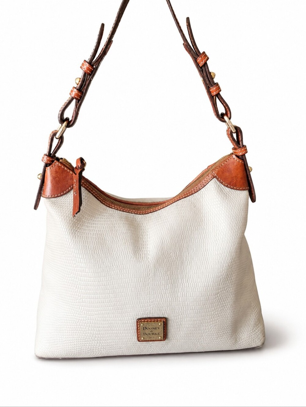 Dooney & Bourke Lizard Embossed White Leather Hobo